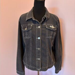 Baccini Charcoal Denim Jacket with Embellished Buttons